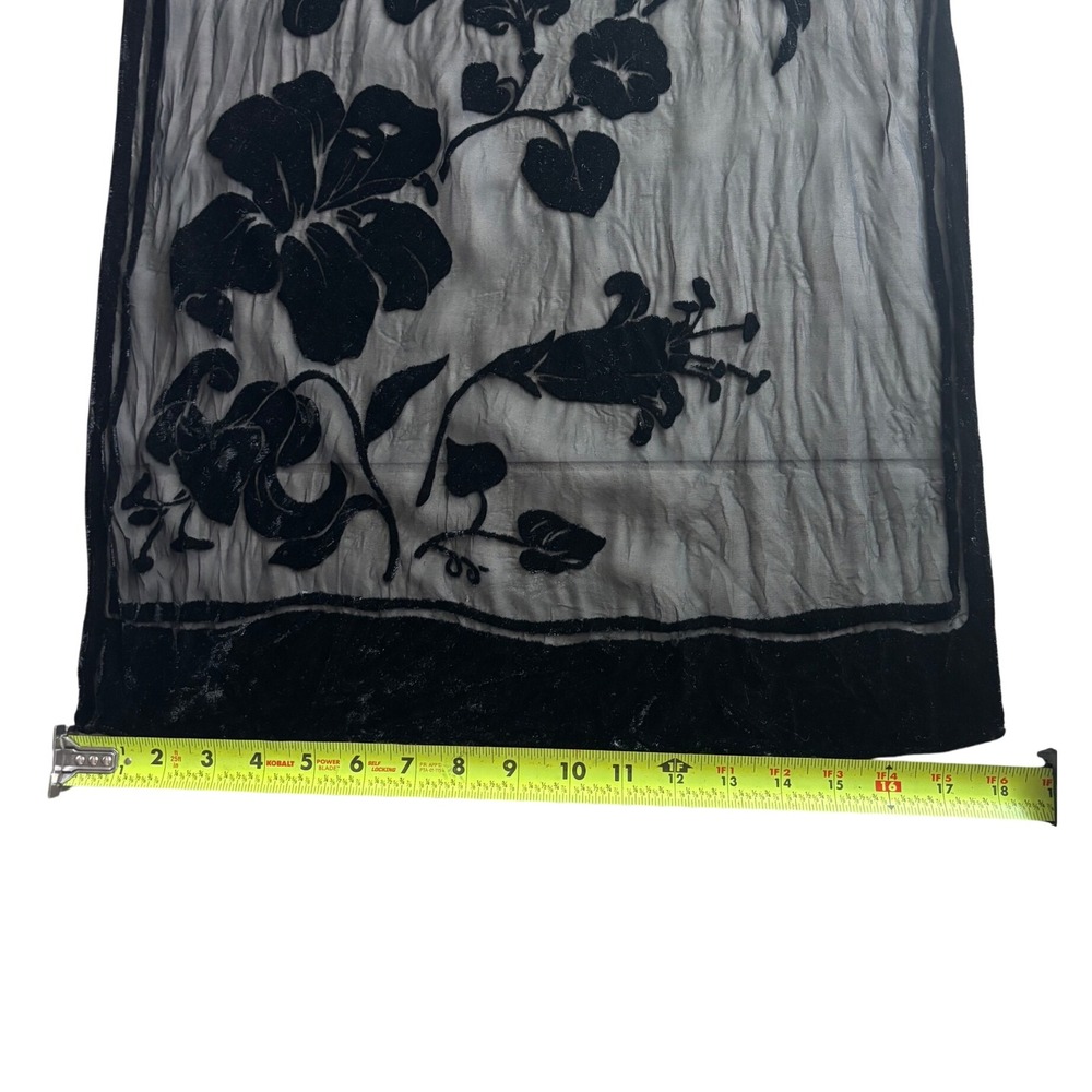 Vintage Whimsigoth Witchy Echo Black Velvet Burnout Floral Scarf Chiffon Shawl - Picture 7 of 8